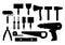 Repair icons set. Construction tools, hammers and screwdrivers. Black color. Vector illustration