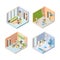 Repair isometric. Renovate floor painting walls repair bathroom house rooms vector illustrations people