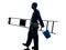 Repair man worker ladder walking silhouette