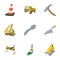 Repair road tools icons set, cartoon style