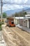 Repair of roads along Museo Solar, San Antonio, Mitad del Mundo, Quito. Transport works, a tractor, heavy machinery. 04.09.2018