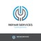 Repair services logo with wrench and power button