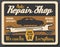 Repair shop retro poster with wrench and vehicle