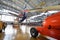 Repair of tail of passenger aircraft Aeroflot in hangar