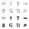 Repair tool icon set, line and glyph version