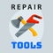 Repair tools hammer trowel icon creative graphic design logo element and service construction work business maintenance