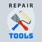 Repair tools spatula roller icon creative graphic design logo element and service construction work business maintenance