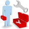 Repair work person tool box icon set