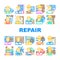 repair worker equipment job icons set vector