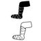 Repaired bandaged leg icon on white background. broken leg sign.  injured foot in a cast bandage symbol. flat style