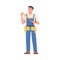 Repairman in Blue Overalls Standing with Measure Tape Vector Illustration