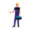 Repairman or handyman standing with tool case flat vector illustration isolated.