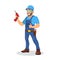Repairman holding electric screwdriver and smile