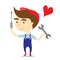 Repairman holding tools with red heart for love job vector