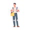 Repairman Standing with Wire and Toolbox for Working and Fixing Vector Illustration