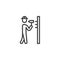 Repairman worker hammering nails line icon