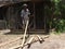 Repairs being made on a dog pen in the tropics