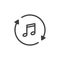 Repeat button/musical note icon on white background