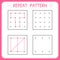 Repeat pattern. Kindergarten educational game for kids. Preschool worksheet for practicing motor skills. Working pages for