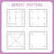 Repeat pattern. Kindergarten educational game for kids. Working pages for children. Preschool worksheet for practicing motor