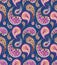 Repeat Pattern With Watercolor Bright Pink Paisley on Blue Background