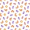 Repeat pattern of watercolor croissants and lavender macaroons simple seamless ornament of symbol of French Provence region,