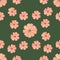 Repeat pattern of watercolor fancy peach blush elegant trendy flowers green background, hand drawn simple minimalist floral