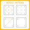 Repeat pattern. Working page for kids. Worksheet for kindergarten and preschool. Educational games for practicing motor skills