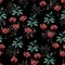 Repeat seamless pattern of red blooming fringe hibiscus flowers in vector design for fashion, fabric, wallpaper, web,and all