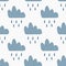 Repeated clouds with falling rain drops. Cute seamless pattern for children.