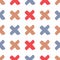 Repeated colored crosses drawn by hand with rough brush. Seamless pattern for children.