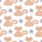 Repeated cute cats and flowers. Seamless pattern for children.