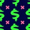 Repeated dollar signs and crosses drawn by hand with watercolour brush. Bright creative seamless pattern.