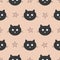 Repeated faces of funny cats and outlines of stars. Cute seamless pattern for children.