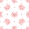 Repeated head cats and hearts drawn by hand. Seamless pattern with cute animal.
