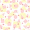 Repeated irregular geometric shapes. Simple girly seamless pattern with uneven circles, triangles and squares.