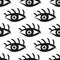 Repeated open eyes with eyelashes drawn by hand with a rough brush. Simple seamless pattern.