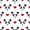 Repeated panda face and heart. Seamless pattern for children.