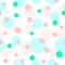 Repeated scattered round colored spots painted with watercolour brush. Cute girly seamless pattern.