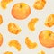 Repeated seamless pattern with mandarin orange fruits on paper texture