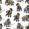 Repeated seamless pattern of a watercolor mammoths