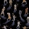 Repeated seamless pattern of a watercolor primordial humans casting shadows