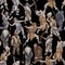 Repeated seamless pattern of a watercolor primordial humans, hunters and warriors