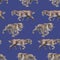 Repeated seamless pattern of a watercolor saber-toothed cat.