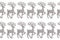 Repeated several times seamless pattern on white background. Christmas toys in the form of deer of sparkling silver colour.