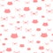 Repeated silhouettes of a cat`s head and bows. Seamless pattern.