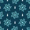 Repeated silhouettes of Christmas trees and snowflakes drawn by hand. New year seamless pattern.