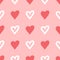 Repeated silhouettes and contours drawn heart brush. Seamless pattern.