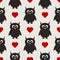 Repeated silhouettes of owls with ears and hearts.