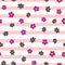 Repeated small abstract flowers on uneven striped background. Cute floral seamless pattern.